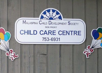 Malaspina Child Development Society Child Care Centre sign
